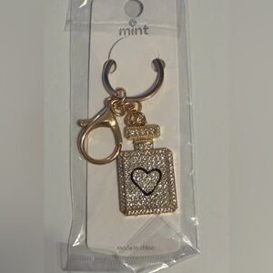 Mint Gold Heart Bag Charm Keychain ~ Bling Sequin Perfume Bottle Charm ~ NIP